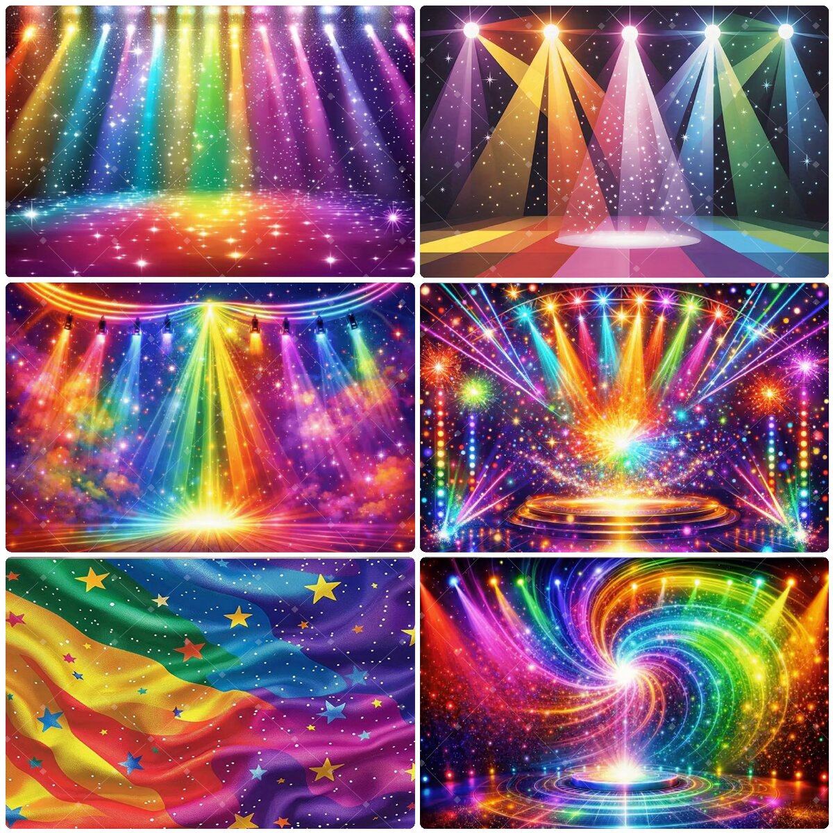 Photography Lighting And Background - Bunter Regenbogen-Bühnenlicht-Hintergrund, Glitzer-Stern-Disco, Neon-Konzert, Geburtstagsparty, Fotografie-Banner,