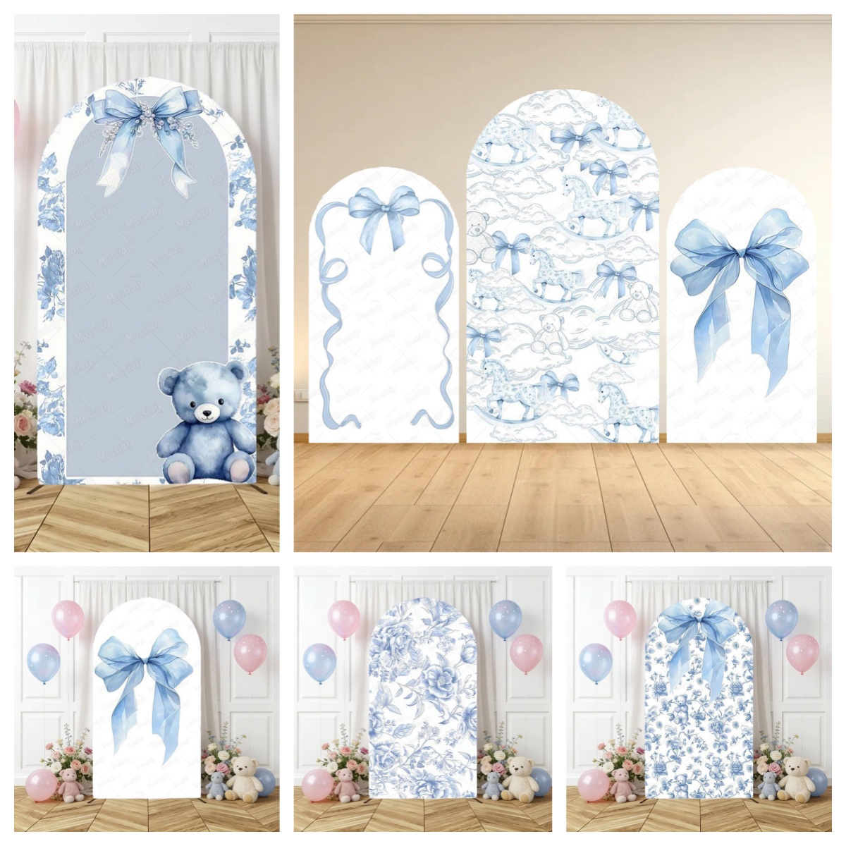 Photography Lighting Backdrop - Blauer Blumen-Schleifenbogen-Hintergrundbezug aus Spandex, Passgenau für